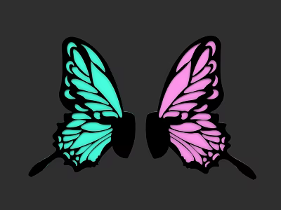 Game Movie Character With Stylish Blue Green And Pink Butterfly Wings Design 3d model
