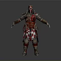 Man in Full Body Red and White Checkered Armor Standing with Arms Outstretched