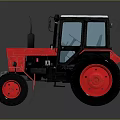 Red Agricultural Tractor Featuring Black Tires Red Rims And Transparent Cab