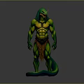 Green Muscular Snake Humanoid Creature With Tribal Attire And Coiled Tail
