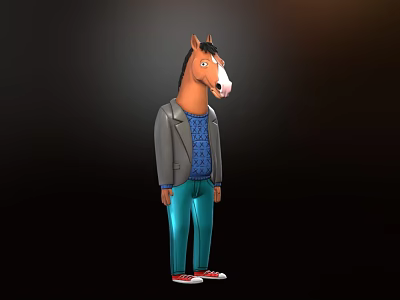 Cartoon Game Movie Character Horse Head Gray Blazer Blue Shirt Green Pants Red Sneakers 3d model