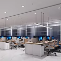 Public Office Desk Office Chair Monitor Computer Keyboard Changhong Glass 3d model