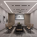 Modern Conference Room Interior With Long Table Projector And Framed 3d model