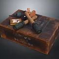 Military Grenades Crossed On Old Wooden Crate With Vintage Labels And Storage Markings