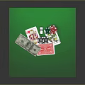 Green Table With Poker Chips Playing Cards Dollar Bills And Dice 3d model