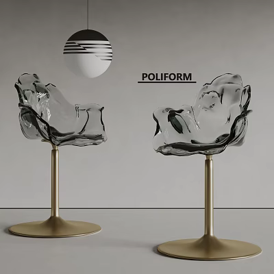 POLIFORM Modern Transparent Sculptural Bar Stools With Golden Base Design 3d model