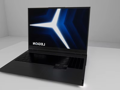 Legion Black Laptop With Blue And White Logo Display On Open Screen 3d model