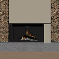 Modern Fireplace Design With Burning Flames Stacked Firewood Sides Stone Base And Light Wall