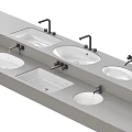 Multiple Washbasins On Gray Countertop With Black Faucets Modern Design