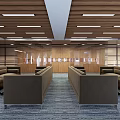 Modern Office Corridor Interior With Wooden Walls Glass Partitions And Ceiling Lights