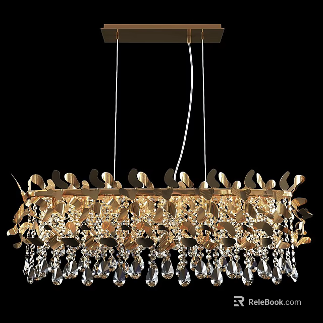Exquisite Golden Leaf Chandelier With Hanging Crystal Pendants And Elegant Design 3d model 