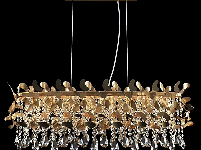 Exquisite Golden Leaf Chandelier With Hanging Crystal Pendants And Elegant Design 3d model