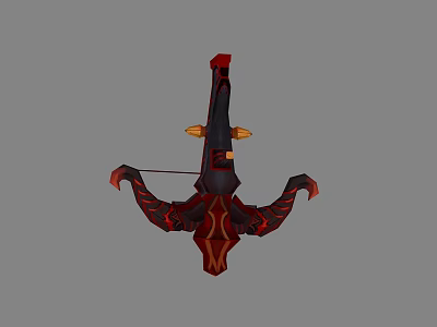 Red And Black Decorative Bow With Curved Arms And Intricate Patterns 3d model