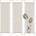 Modern Room Divider With Three Metal Panels Perforated Design And Indoor Green Plant