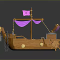 Wooden Ship Design Featuring Pink Flag Skull Symbol Lantern Chain And Oar