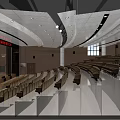 Spacious Modern Conference Room With Stepped Seating And Ceiling Lighting Design 3d model