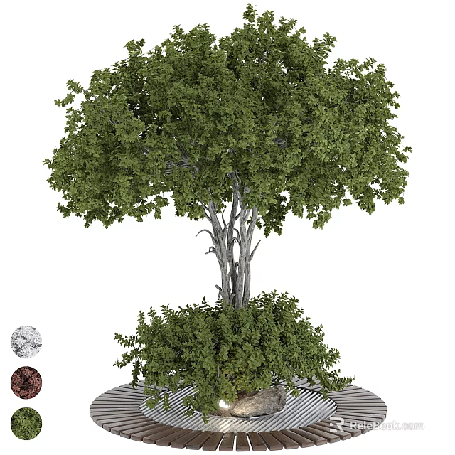 Lush Green Arbor With Dense Foliage And Strong Trunk In Garden Landscape 3d model 