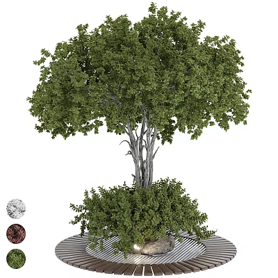 Lush Green Arbor With Dense Foliage And Strong Trunk In Garden Landscape 3d model