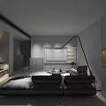 Modern Minimalist Living Room With Cozy White Modular Sofa And Elegant Dark Wood Storage Units