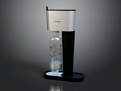 Smart Computerized Beverage Dispenser With Silver Black Design And Transparent Water Bottle 3d model