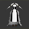 Elegant White Black Dress With Layered Ruffled Skirt Gold Accent Sleeves And Matching Shoes