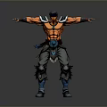 3D Warrior Character Design With Muscular Bare Chest Blue Orange Accents And Quiver