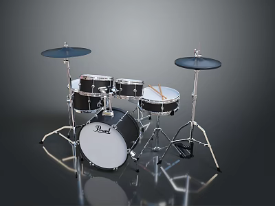 5 Piece Complete Drum Set With Snare Bass Drums Cymbals And Metal Stands 3d model