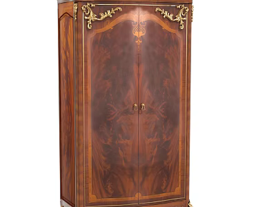 Vintage Wooden Wardrobe With Intricate Carvings Gold Accents And Double Doors Design 3d model