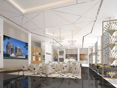 Modern Luxury Sales Office Lobby with Chandeliers Sofas Decorative Paintings Building Models and Floor Tiles 3d model