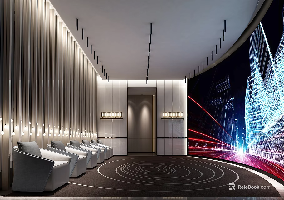 Modern Luxury Home Theater Room Interior With Comfortable Seating And Large Screen 3d model 