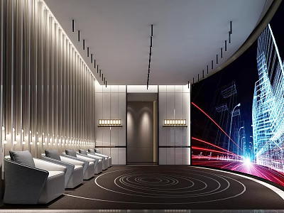 Modern Luxury Home Theater Room Interior With Comfortable Seating And Large Screen 3d model