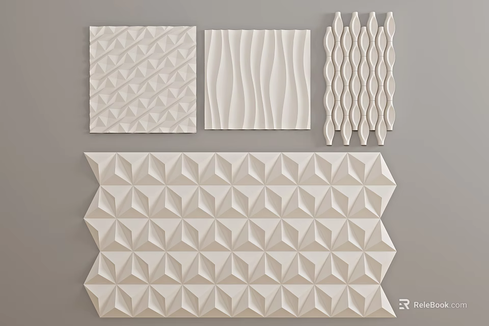 White Wall Decorative Panels With Geometric Patterns Wavy Designs And Diamond Lattice 3d model 