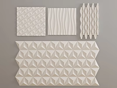 White Wall Decorative Panels With Geometric Patterns Wavy Designs And Diamond Lattice 3d model