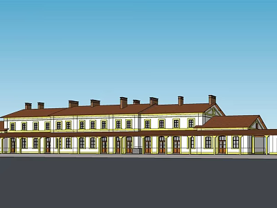 Classical White Row Office Building With Brown Roof And Multiple Windows 3d model