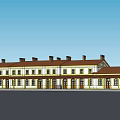 Classical White Row Office Building With Brown Roof And Multiple Windows