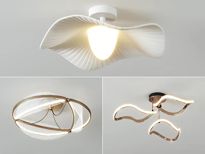 Modern Stylish Ceiling Lights With Wave Shaped And Circular Gold White Designs 3d model