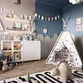 Charming Kids Room Interior With Teepee Blue Armchair And Cloud Lights