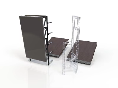 Display Structure Components With Metal Frames Wooden Panels And Transparent Brackets 3d model