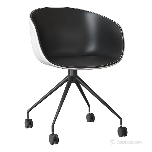 Modern Black And White Dining Chair With Tripod Base And Wheels Design 3d model 
