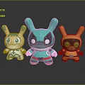 Colorful Cartoon Rabbit Toys With White Turquoise And Yellow Patterns