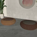 Round Woven Floor Cushions With Pink Gray Tops In Modern Room Setting