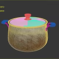 Copper Colored Cooking Pot With Lid And Black Handles For Kitchen Use