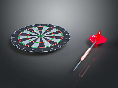 Circular Dartboard And Red Dart With Colorful Sections For Sports Equipment 3d model
