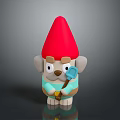 3D Cartoon Puppy Character Wearing Red Pointed Hat Holding Blue Shovel And Light Blue Outfit