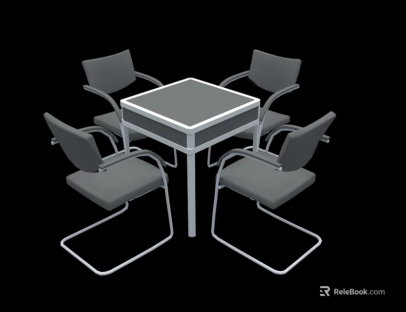 Modern Square Table And Chair Set With Metal Frame And Grey Seats 3d model 