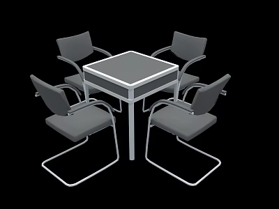 Modern Square Table And Chair Set With Metal Frame And Grey Seats 3d model