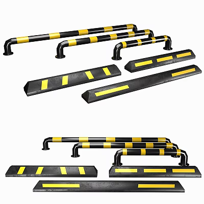 Black Yellow Striped Road Safety Barriers For Traffic Control And Roadside Protection 3d model