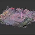 Colorful Plaza Model Featuring Central Fountain Surrounding Buildings And Greenery