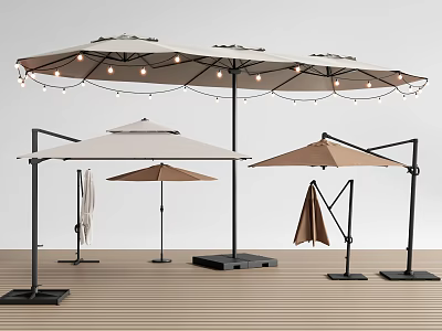Stylish Patio Umbrellas With String Lights Beige Brown Designs Foldable Stands For Outdoor Use 3d model