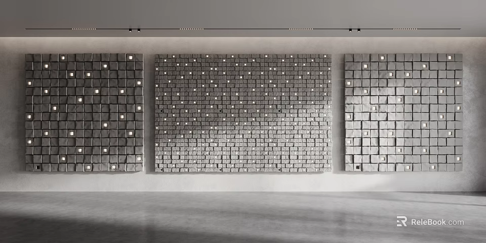 Modern Textured Background Wall With Square Brick Patterns And Lighting Accents 3d model